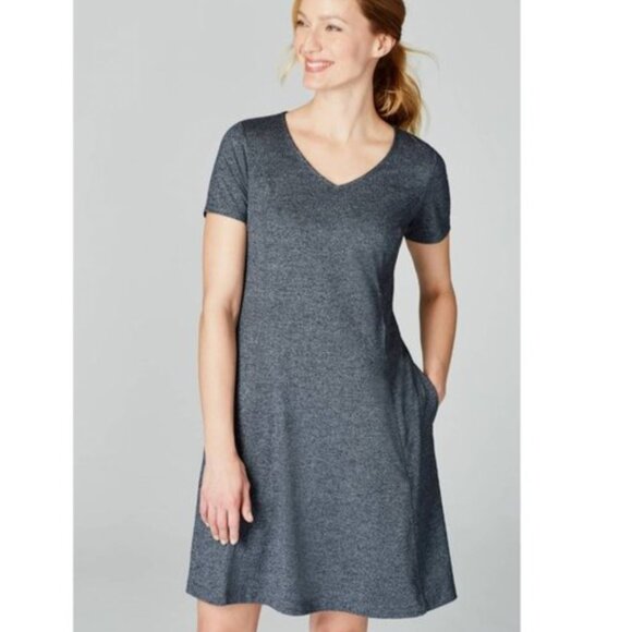 J. Jill Fit Marled V-Neck Dress Heather Black Gray Gorpcore Athleisure Sz L - Picture 1 of 5